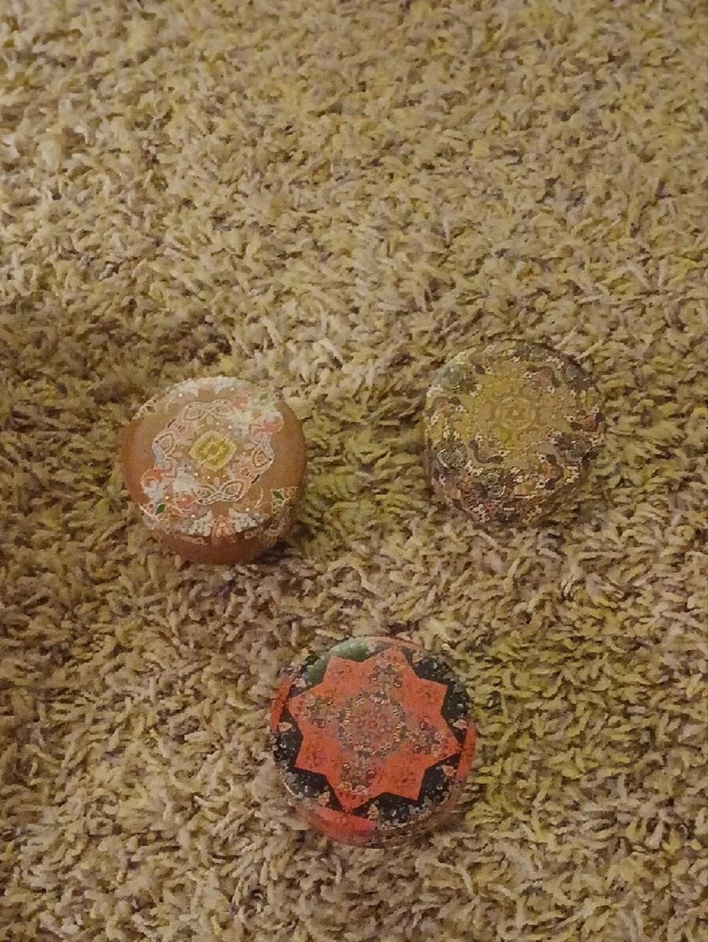 Set of 3 Decorative Round Trinket Boxes in Earthy Orange and Brown Candle Set